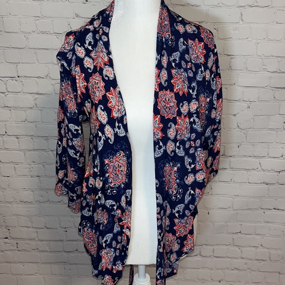 Navy Blue Hollister Belted 3/4 Sleeve Wrap Blouse Top Size Small - Picture 2 of 12